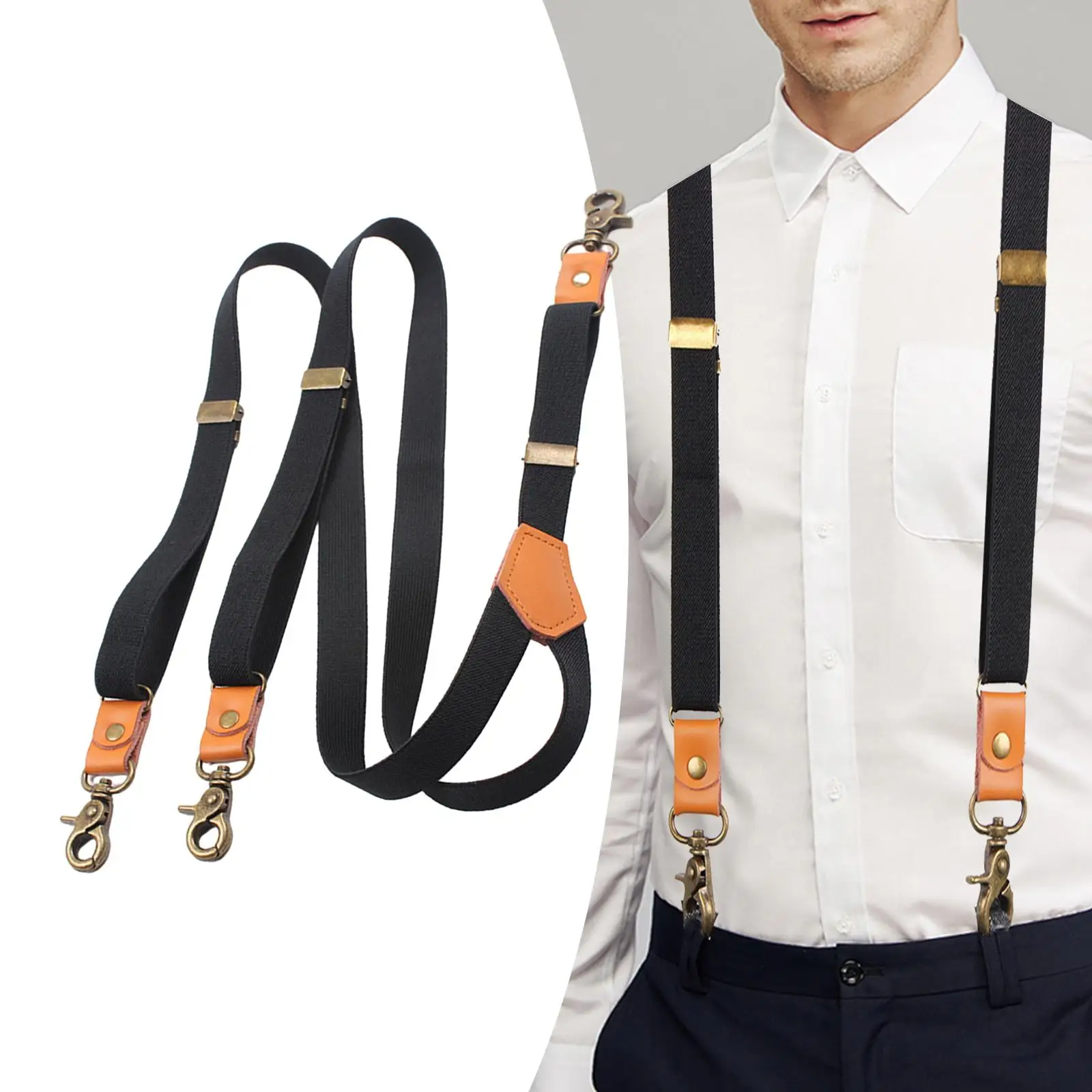 Men`s Suspenders, Fashion Adjustable Braces, Adjustable Elastic Straps Swivel Hooks, Belt Loops Braces Mens Womens