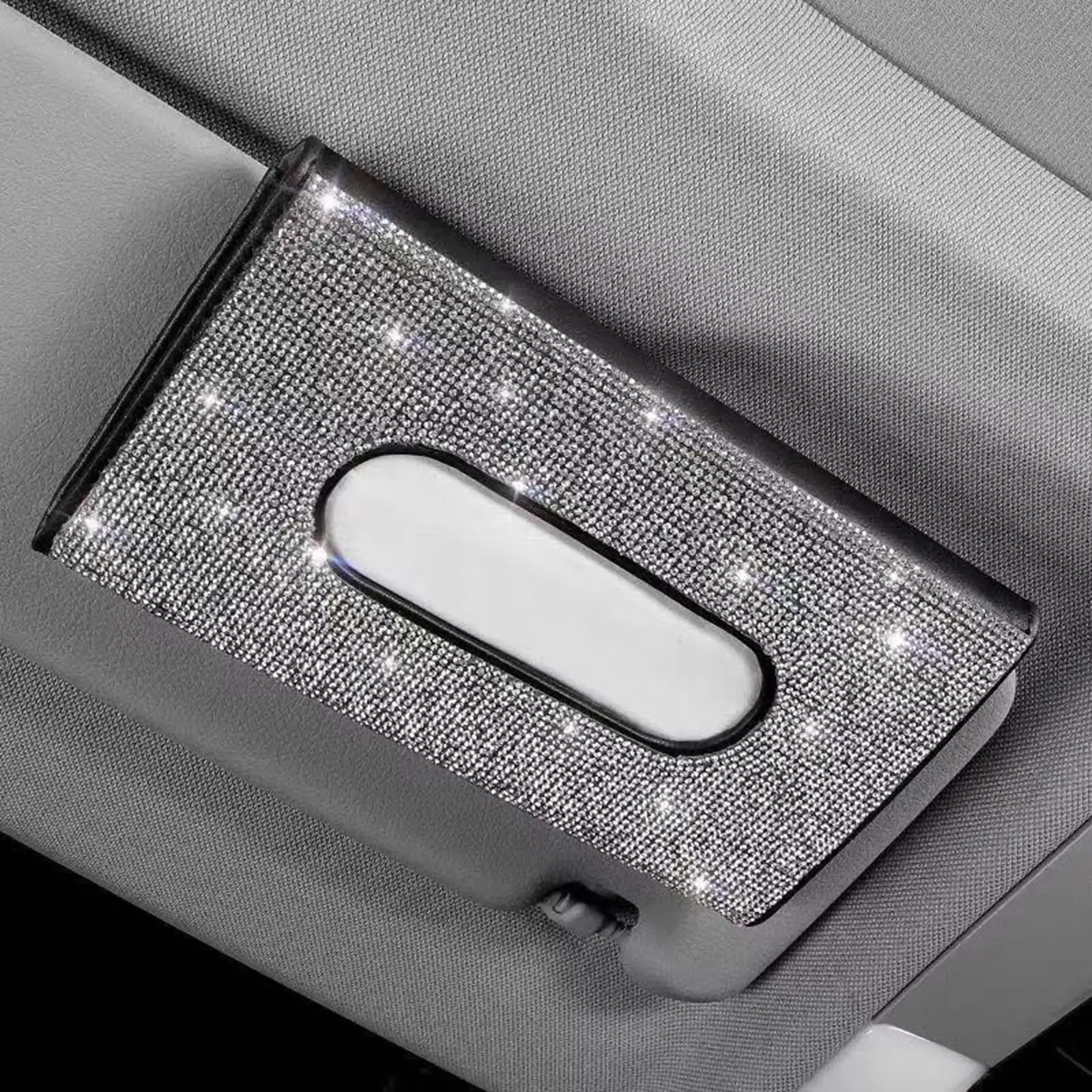 Visor Tissue Holder Diamond Crystal Napkin Box PU Leather Fit for Vehicle