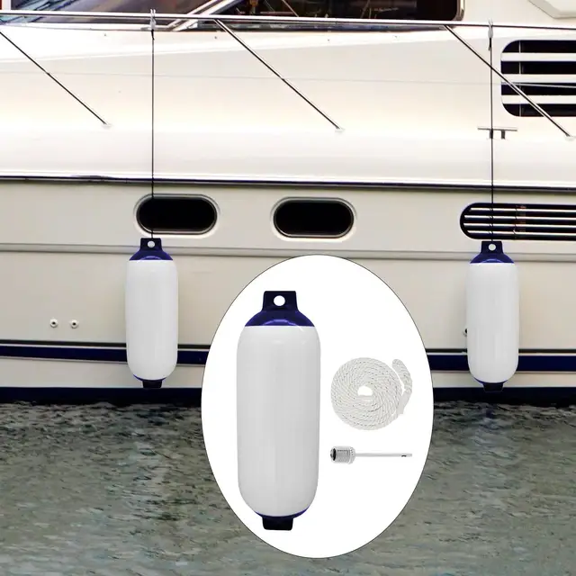 2x Boat Fenders Anti Collision Boat Accessories Boat Fenders Bumpers  Protector Inflatable Boat Bumpers for Docking Fishing Boats Speedboat White  and Blue 