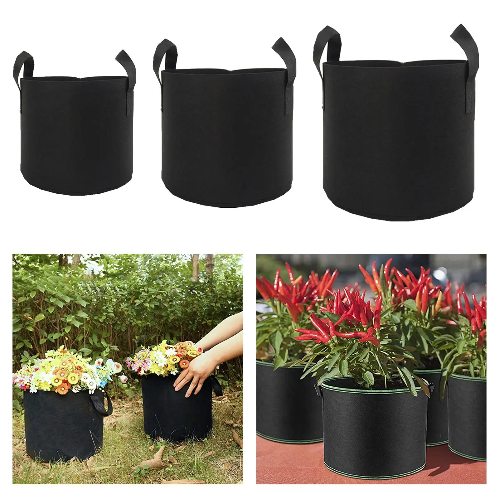 Large Bags w/Handles, Reinforced Non-Woven Planter Bags for Vegetables, Heavy Duty and durable Fabric Plant ing Bags