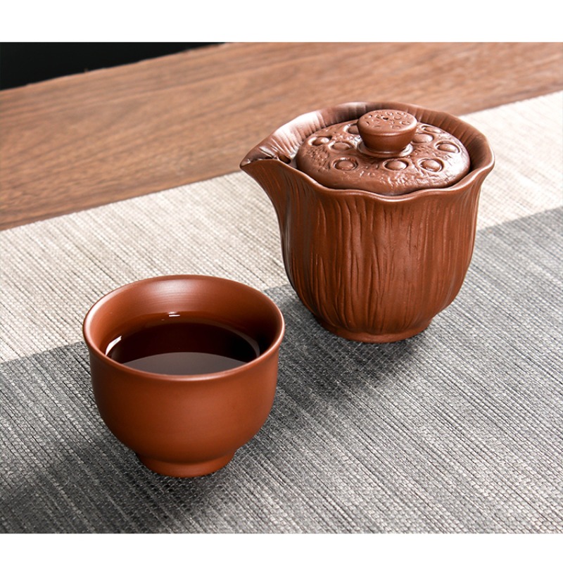 Description Picture 4 of item200ml Authentic Purple Clay Teapot Gaiwan Anti-hot Portable Tea Set Handmade Filter Beauty Tea Infuser Custom Tea Ceremony Gifts