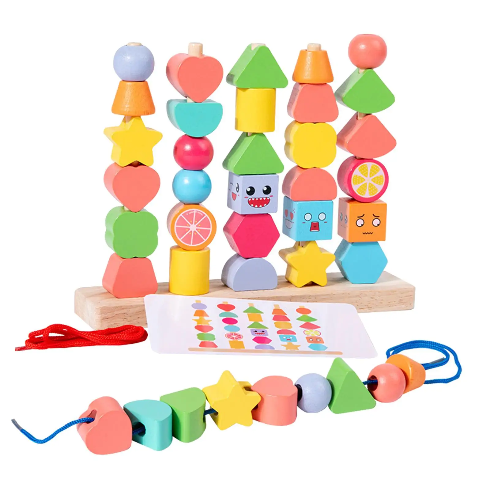 Wooden Beads Sequencing Toy Set Early Education Montessori Threading Toys Lacing Beads for Birthday Gift Children Kids Preschool