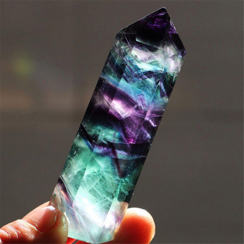 Natural Fluorite Crystal Colorful Striped Fluorite 4-7CM Quartz Crystal Stone Point Healing Hexagonal Wand Treatment Stone 9 S09ca6911777f40f580045c3e4bacbe25z