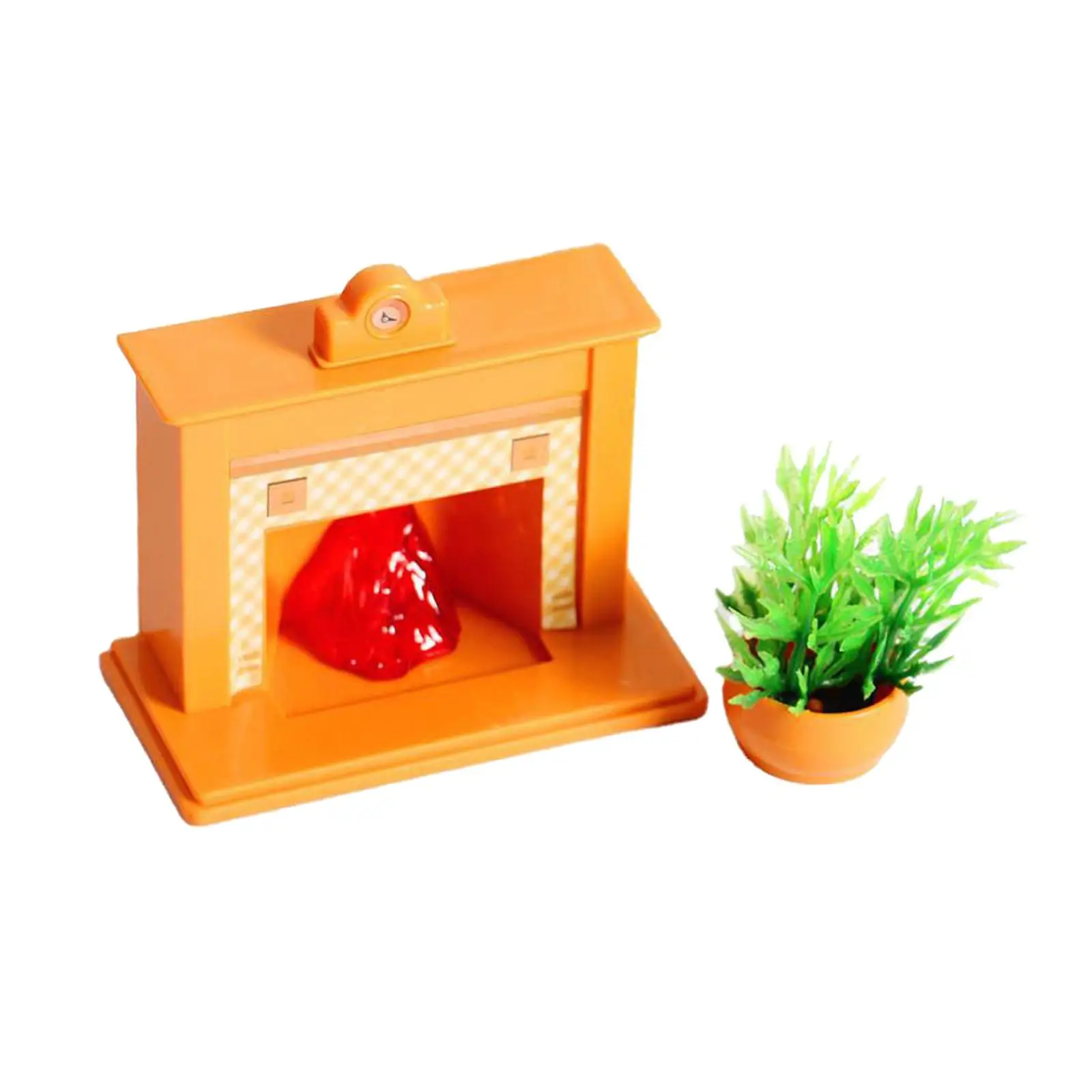 1:12 Dollhouse Accessory Toys, Miniature Fireplace and Potted Plant and Clock Mini Furniture Toy for Children Kids