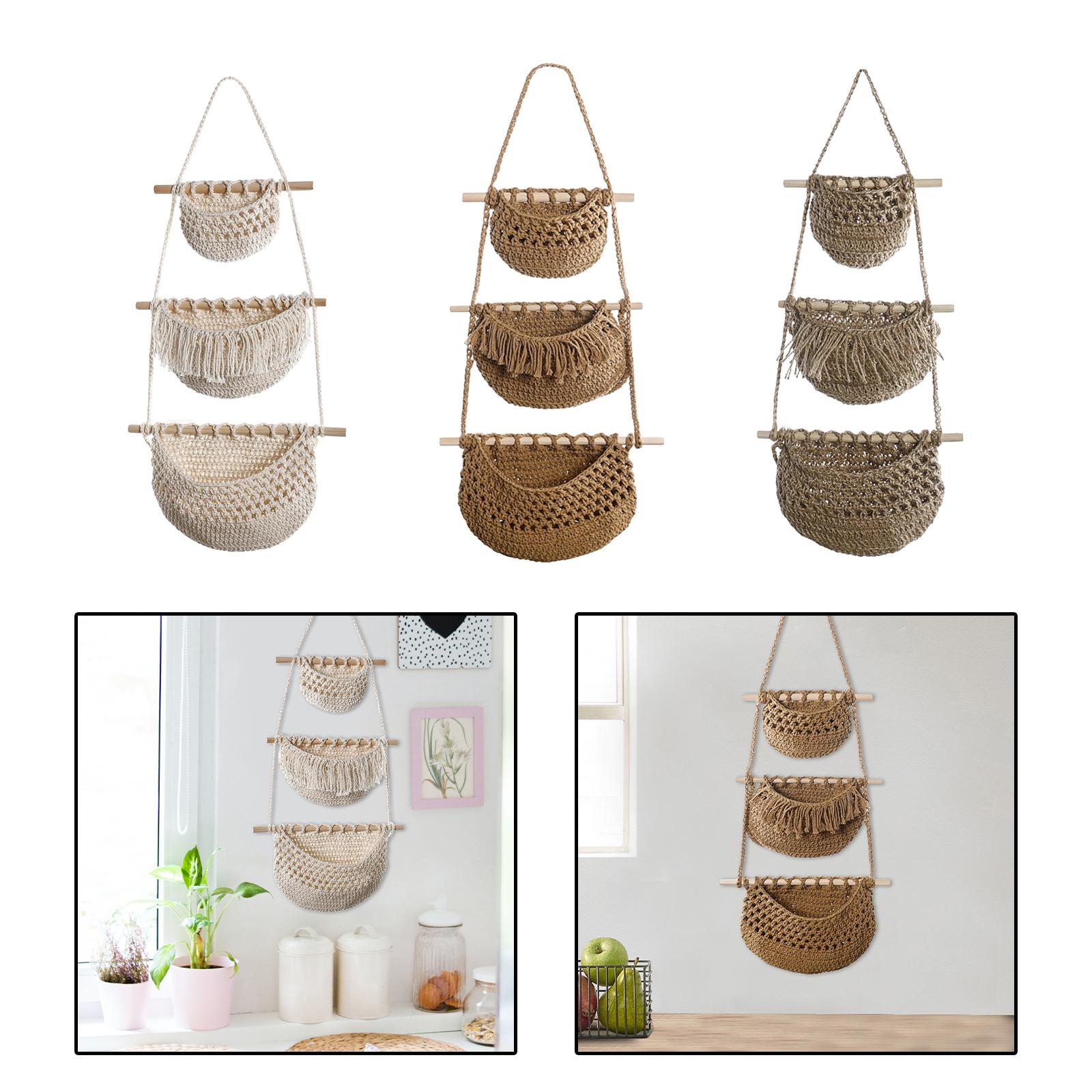 Description Picture 6 of itemHanging Fruit Baskets Multipurpose Boho Decor Handwoven Indoor Planter Holder for Organizing Onion Vegetables Potato Kitchen