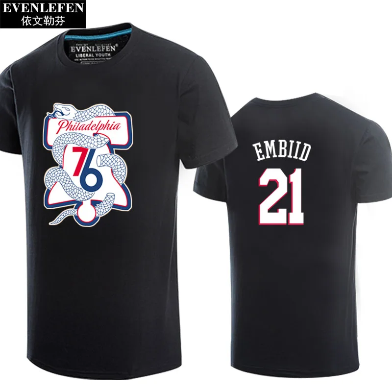 Vintage Cotton T-shirt PHI 76ers short-sleeved basketball sportswear casual fan clothing for Men and Women Embiid Iverson Tees