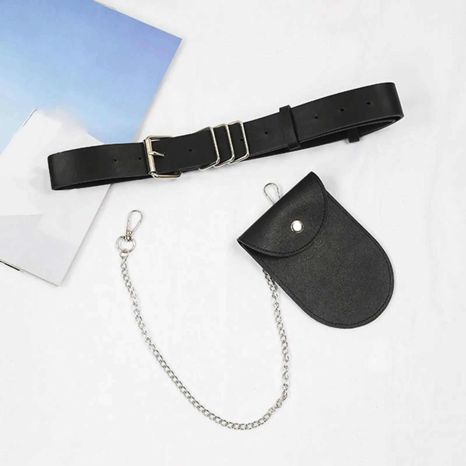 Punk Style Women`s Faux Leather Skinny Belt Chain Waist Belt Bag