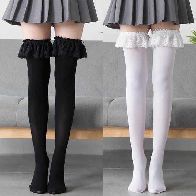 Anime Cosplay Lolita Maid Girls Lace Thigh High Socks Over Knee