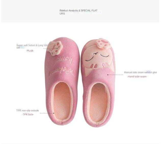 Women Winter Home Slippers Unisex Cartoon Cat Shoes Non-slip Soft