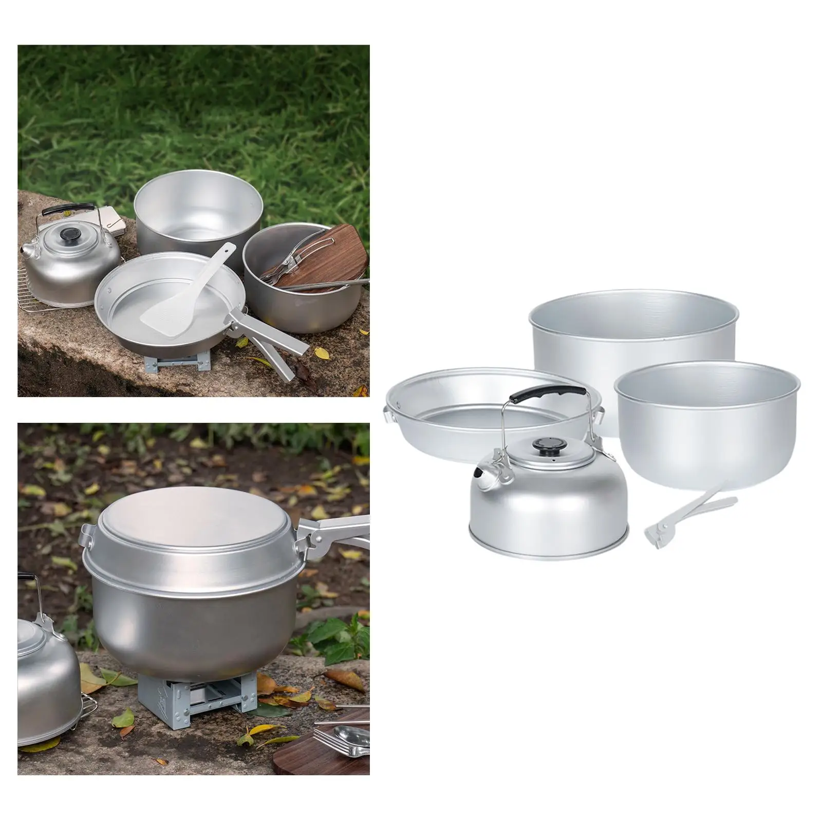 Lightweight Camping Cookware Set Wth Handle Cook Set Pan Aluminum Utensils Cooker for Outdoor Picnic Backpacking Campfire BBQ