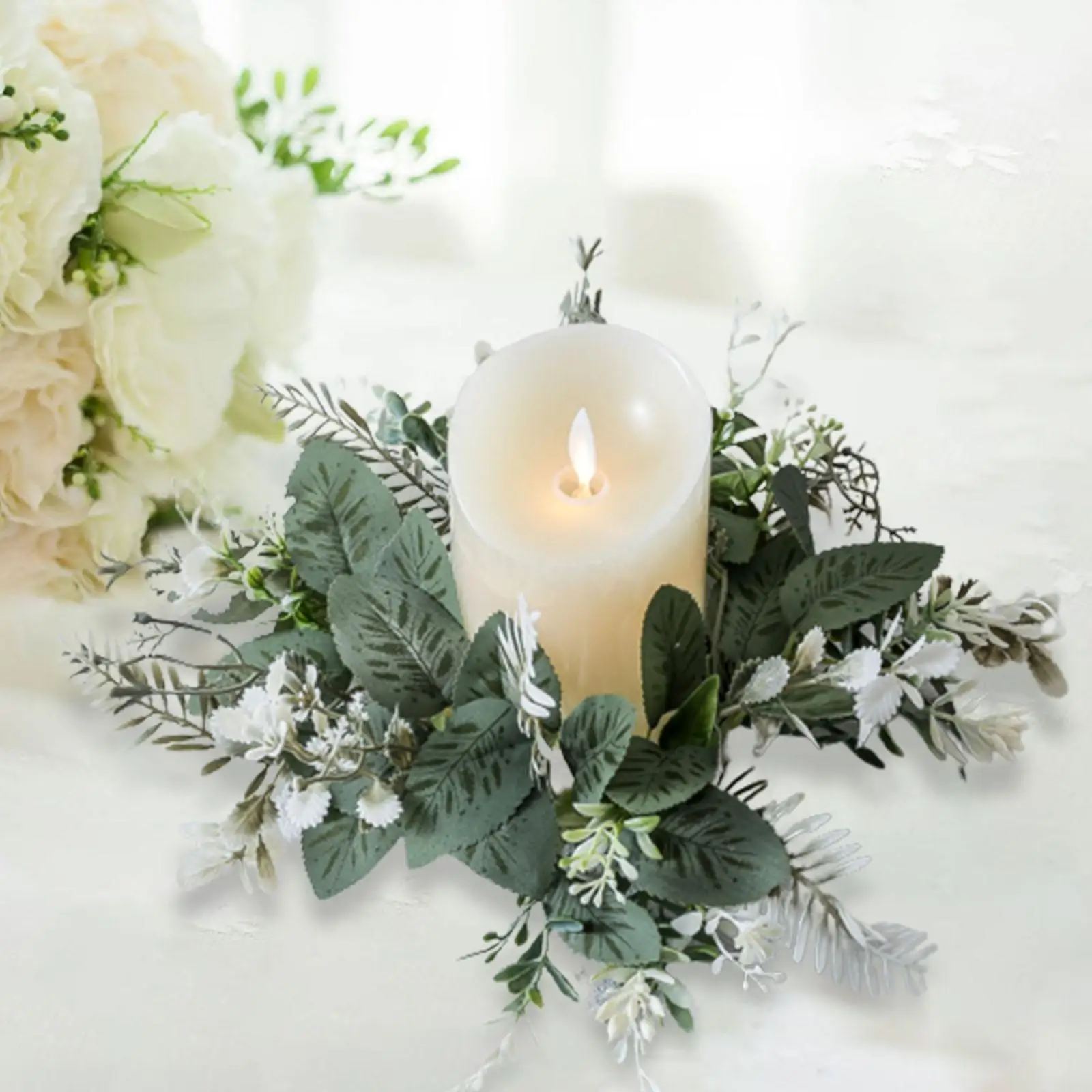 Greenery Candle Wreath Flower Wreath for Dining Table Living Room