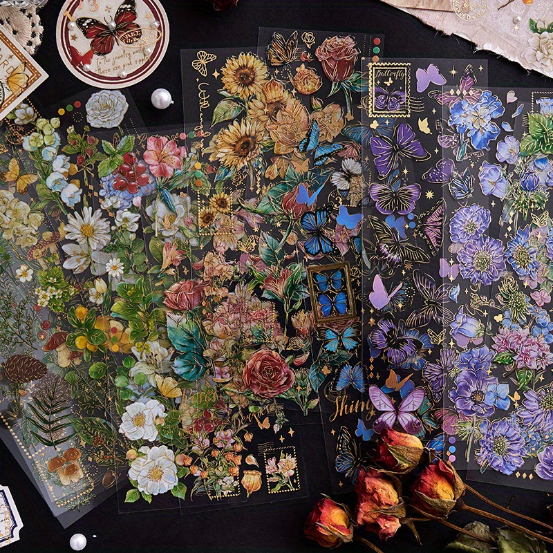 20 Blatt transparente Blumen aufkleber Haustier Vintage Pflanzen Aufkleber wasserdicht DIY Sammelalbum Journal Album Karten herstellung – Detail 3