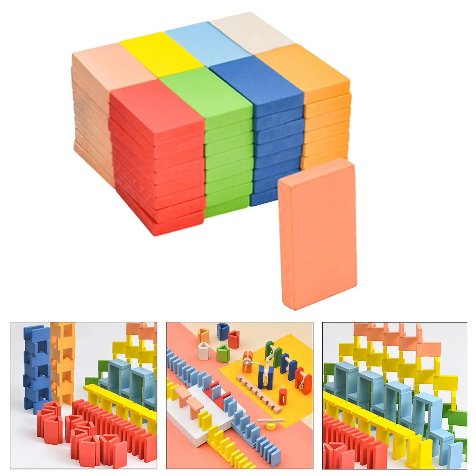 80x Colorful Wooden Building Blocks Kid Educational Toys Gift for Boys Girls