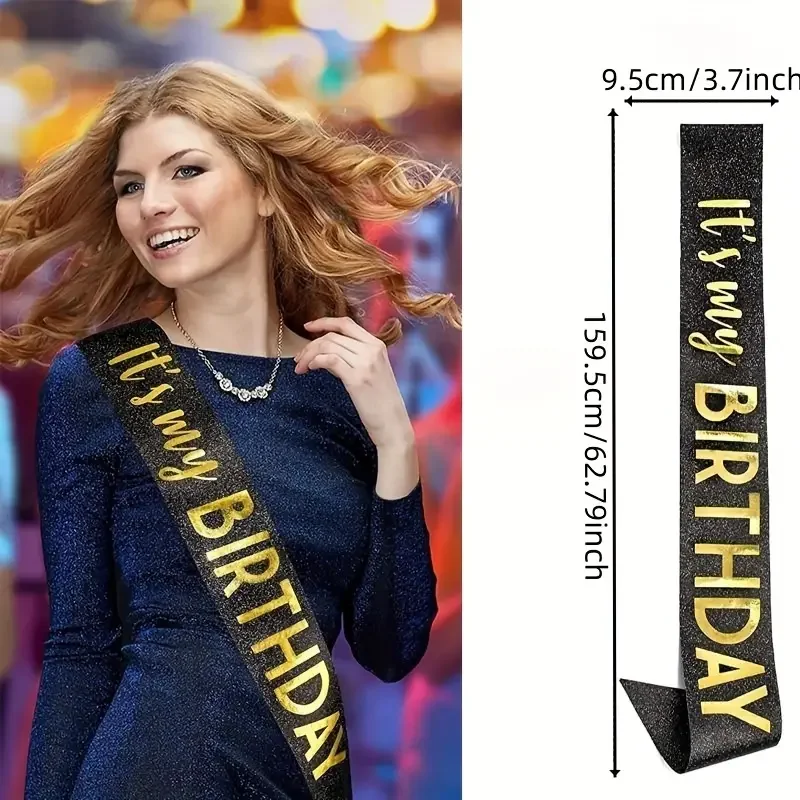 1Pc Glitter Zeremonie Gürtel Geburtstag Königin Party Strap Geburtstag Mädchen Glitter Band Geburtstag Partei Liefert Glitter Zubehör – Detail 1