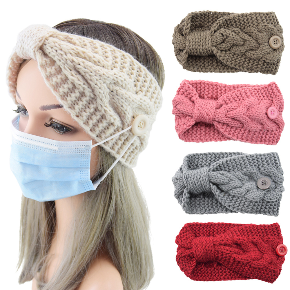 1pc Winter warmes Stirnband mit Knopf für Frauen Mädchen Kreuzknoten gestrickt Ohr wärmer Kopf bedeckung elastische Kopf wickel Haarschmuck – Detail 1