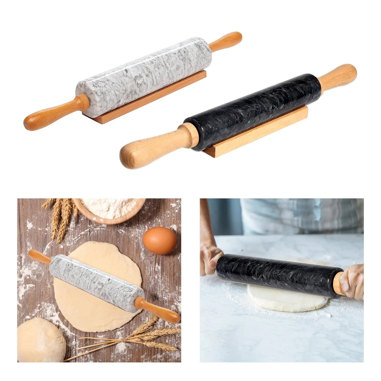 Marble Stone Rolling Pin with Wooden Handles and Cradle Kitchen Accessories