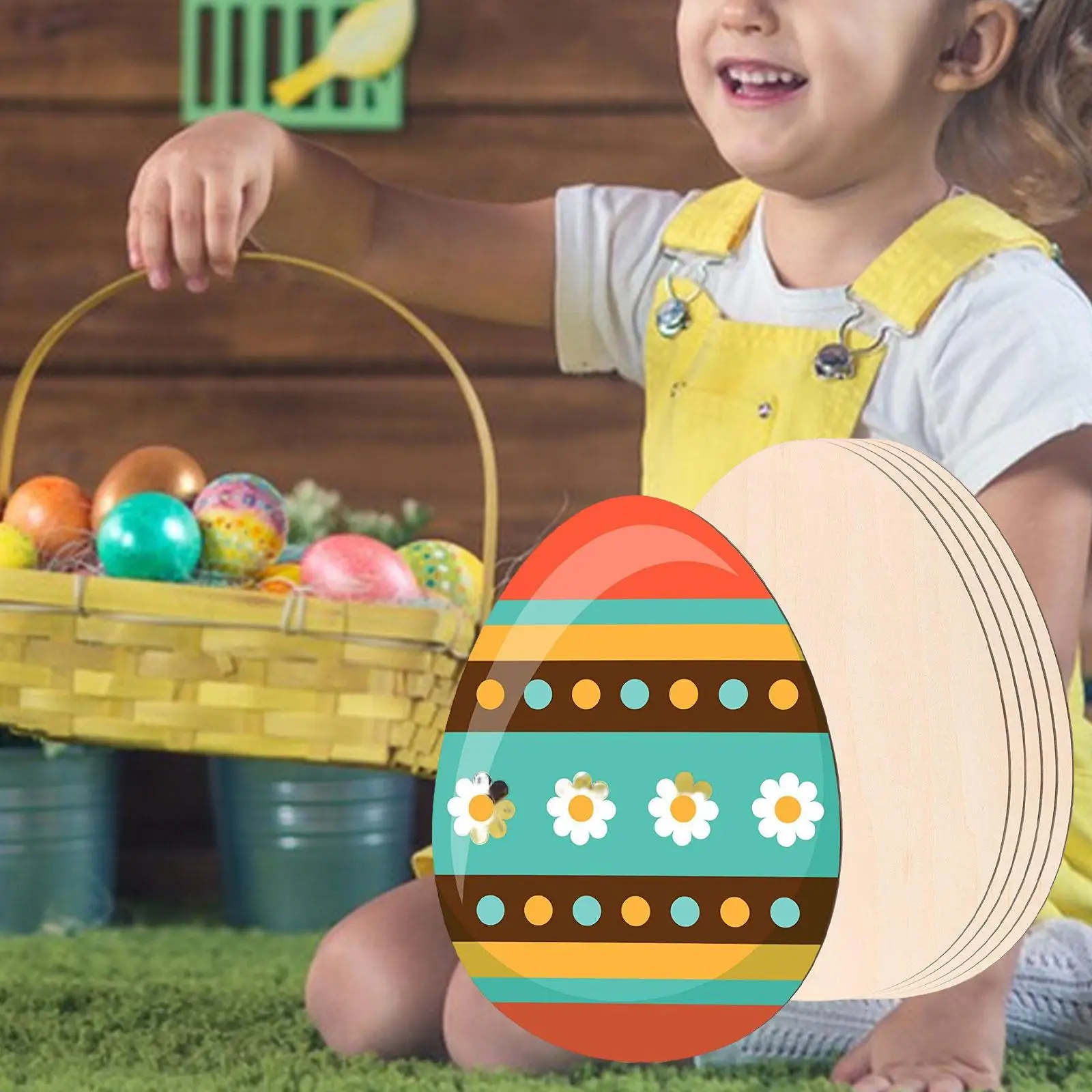 6x Wooden Easter Egg for Kids Painting Wood Discs Slices Handcraft Wooden Pieces Egg Shapes Blank Party Decorations DIY Crafts