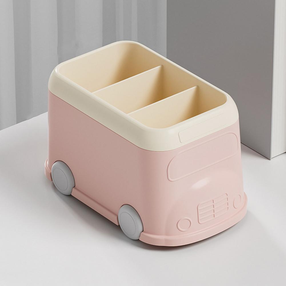 Desktop Pen Holder 3 Compartments Cute Bus Shape Multifunctional Stationery Pencil Organizer Container Storage Box