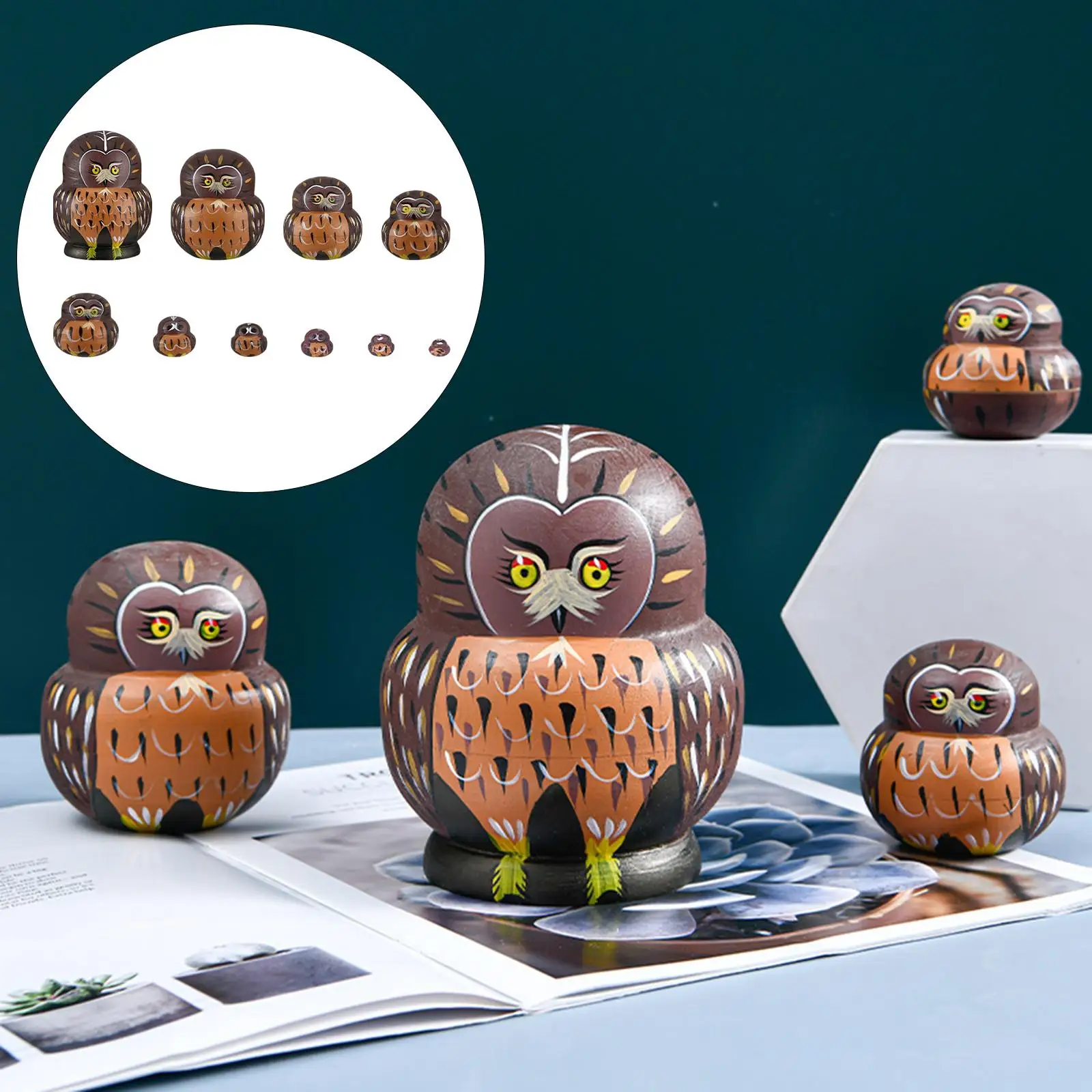 Owl Russian Nesting Dolls Collectible Gift Dolls Kids Toy Cute Matryoshka Dolls Set for Tabletop Office Decoration Ornaments