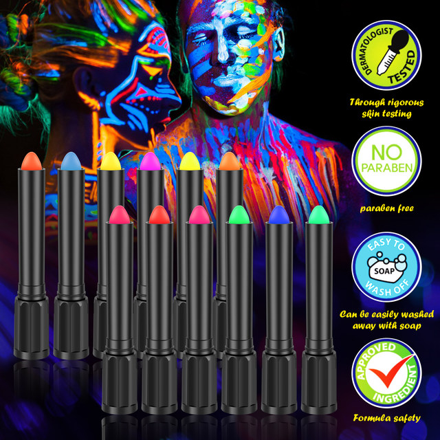 12PCS Fluorescent Paint Glow In The Dark Crayon Body Paint Washable Diy  Face Painting Crayons Party Halloween Event Makeup Props - AliExpress