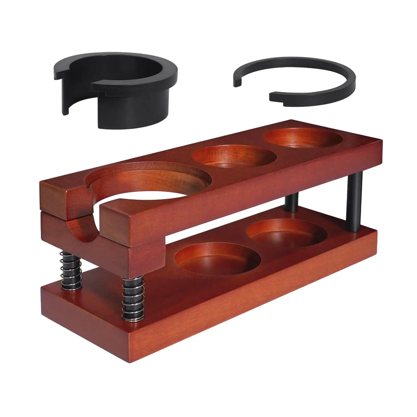 Wood Coffee Tamping Espresso Station Coffee Organizer Box Built in Spring Wood Espresso Tamper Holder Station for Shop Home