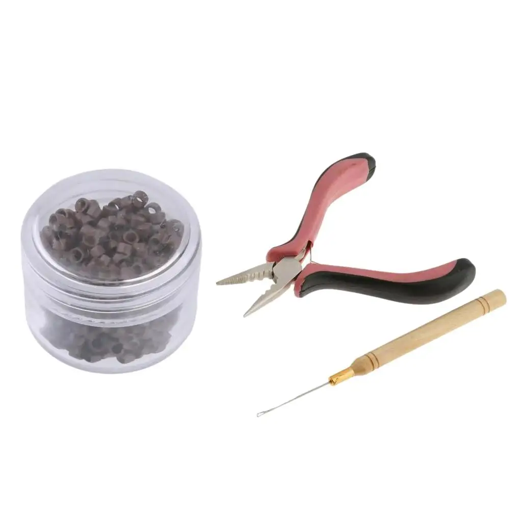 Hair Extensions Tool Set Pliers +Pulling  500pcs Aluminum Micro Beads