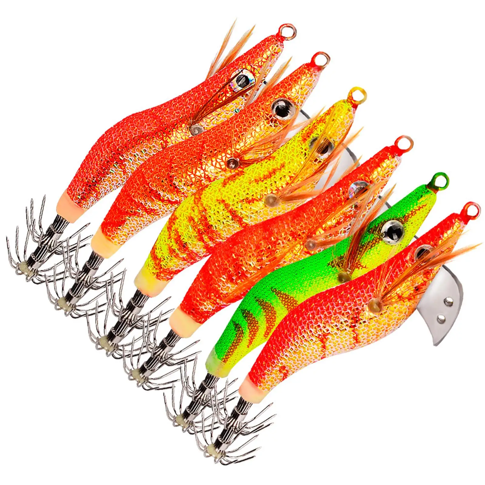 6x Squid Jig Hook Hard Fishing Lures 3D Eyes Fishing Gear Artificial Squid Cuttlefish Sleeve Lure Fish Hook for Octopus