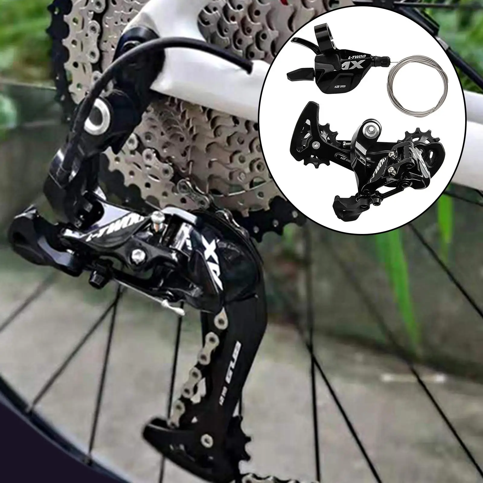 Mountain Bike Bicycle Rear Derailleur Long Cage 12 Speed Direct Mount Aluminum Alloy + Right Shifter Lever Transmission Kit