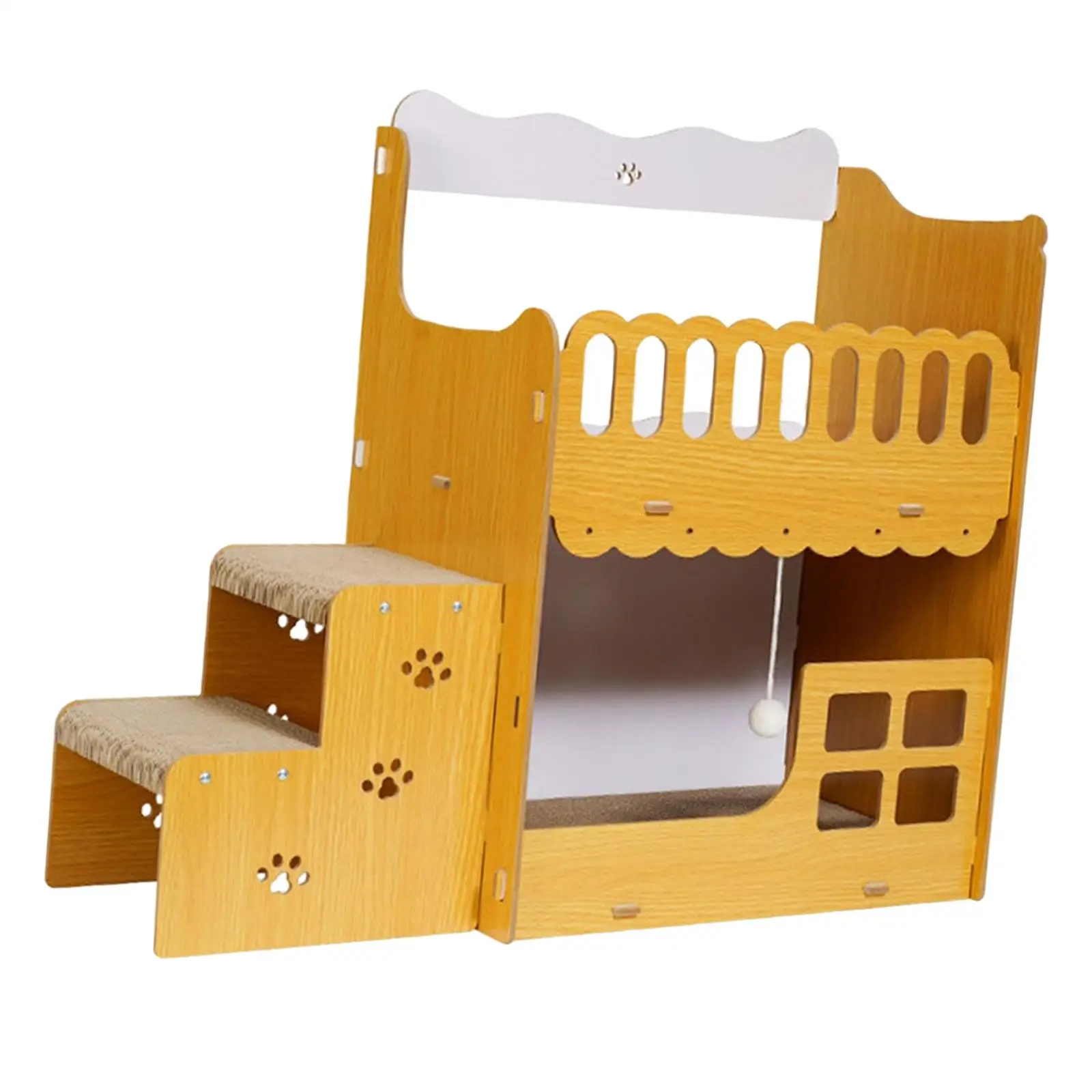 Cave Villa Scratching Board Corrugated Paper Interactive Toy Grinding Claw for Kitten with Stairs Cat Scratcher Pad House