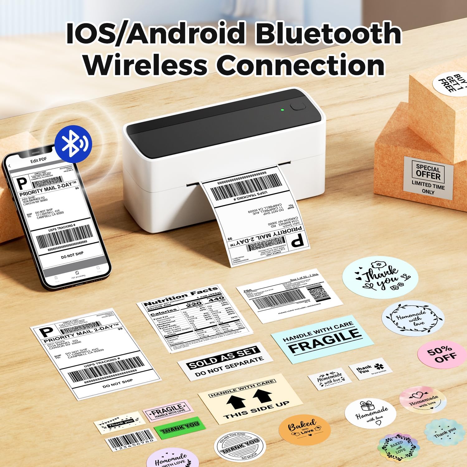 Phomemo 241 BT Bluetooth Термопринтер для печати этикеток, беспроводной  принтер для доставки, маленький бизнес для IOS, ПК и телефона