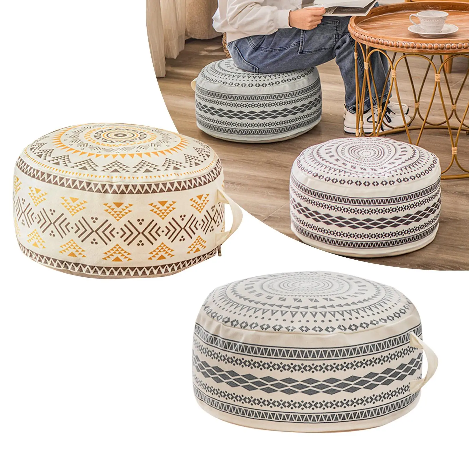 Handmade Woven Pouf Cover Embroider Craft Bedroom Decor Decorative Floor Cushion Seat Unstuffed Footstool Cover Chair