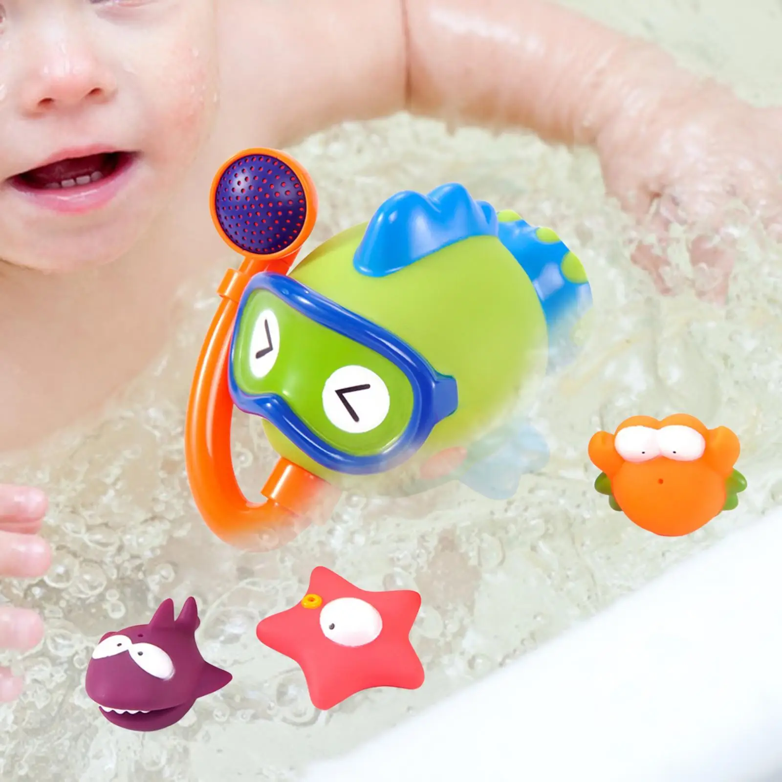 4Pcs Bathroom Water Playing Bath Toy, Toddlers Bath Shower Toys, Fish Fountain Bath Toy