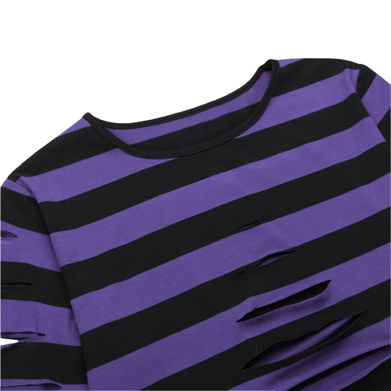 Camiseta Cyber Punk Y2K de los años 2000 para mujer, de rayas, cuello redondo, manga larga, con agujero, ropa gótica, camisetas E-girl, ropa de calle