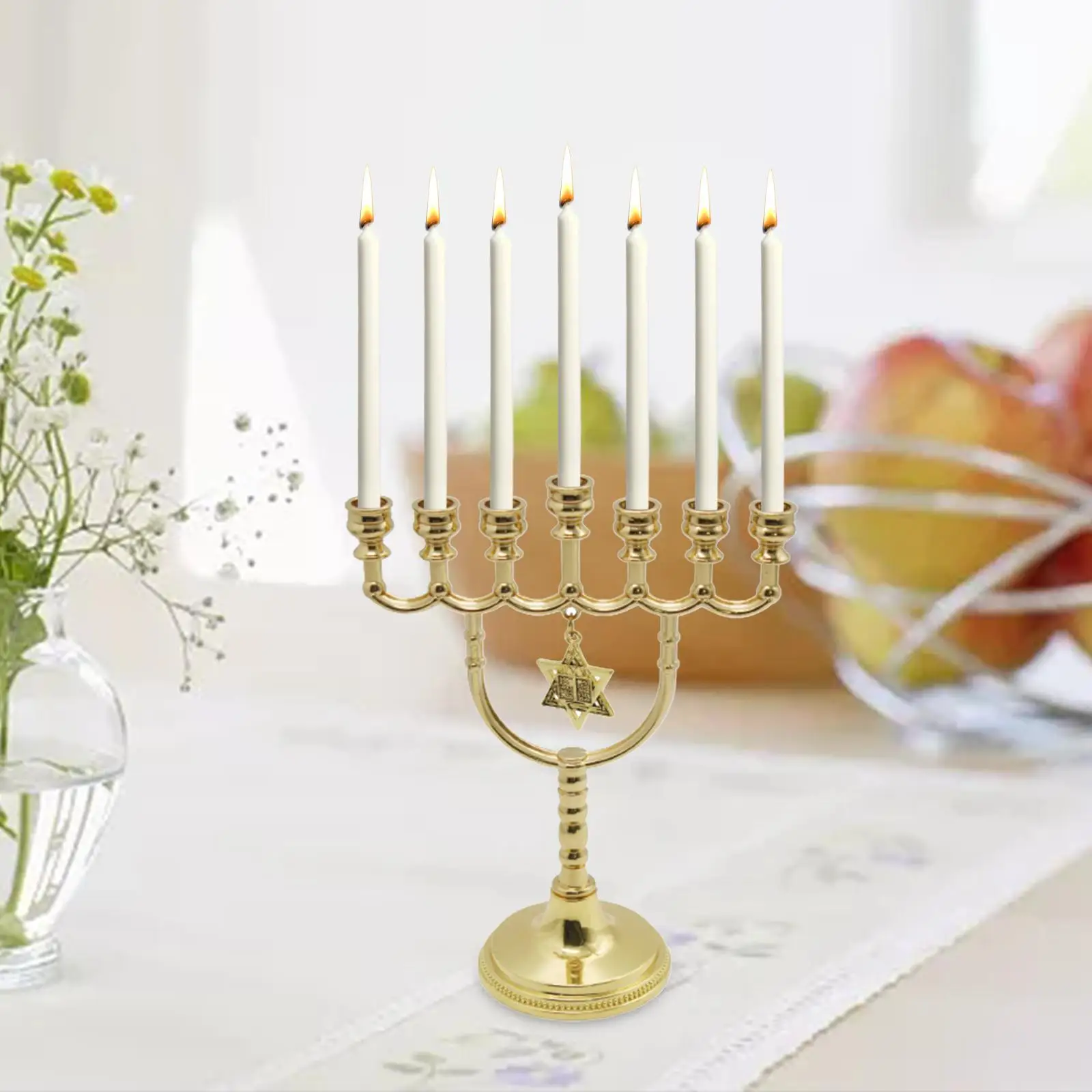 Metal Candle Holder Hanukkah Menorah, Traditional Geometric Candlestick for Banquet Wedding Party Anniversary Home Decor