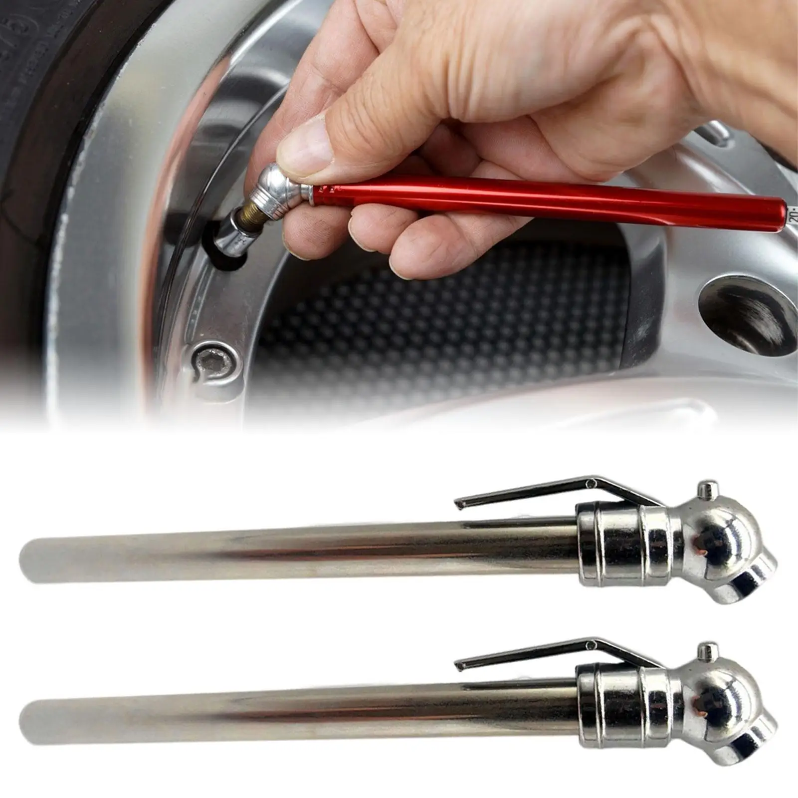 2Pcs Pencil Tire Pressure Gauge, Heavy Duty Chrome Metal Air Meter, Air Pressure