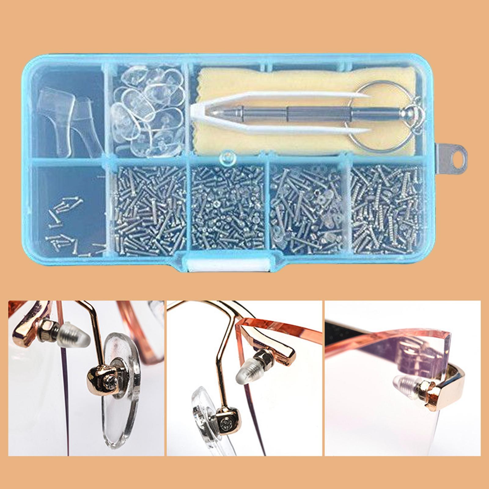 Eyeglass Assortment Repair Tool Set, 500Pcs Screws Hook Tweezers Glasses Cloth Screwdriver Nose Pads Glasses Repair