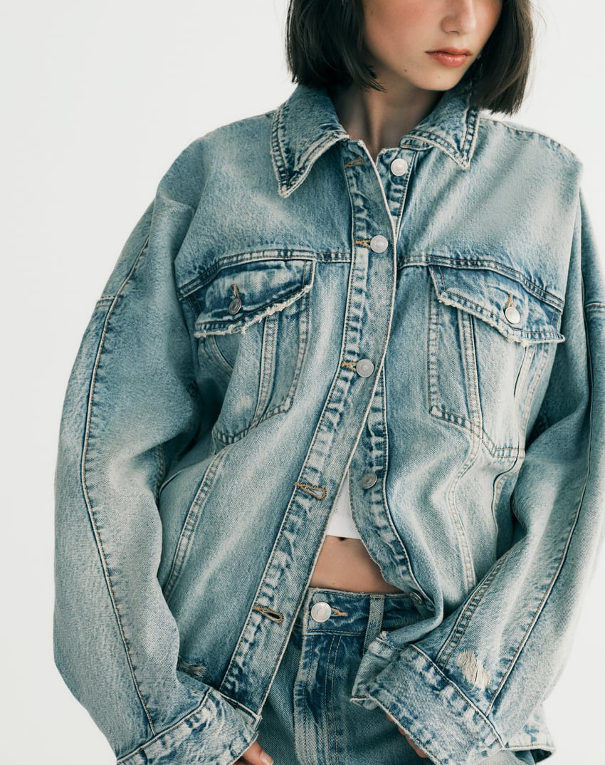 Autunno Donna Giacca di jeans oversize Jeans a gamba larga Abito con risvolto Maniche lunghe Giacca di jeans Cappotto Jeans strappati a gamba larga a vita bassa_voghion.com