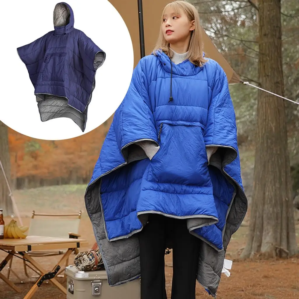 Winter Outdoor Sleeping Bag Cloak with Stuff Sack Windproof Hooded Blanket