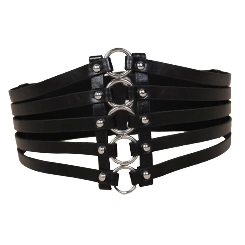 Vintage Studded Leather Wide Waist Belt Hollow Out Corset for Women