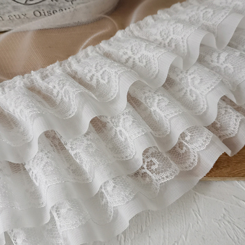 Description Picture 4 of item12CM Wide White Black Three Layers 3D Pleated Mesh Chiffon Fabric Embroidered Ruffle Trim DIY Dress Apparel Collar Sewing Decor