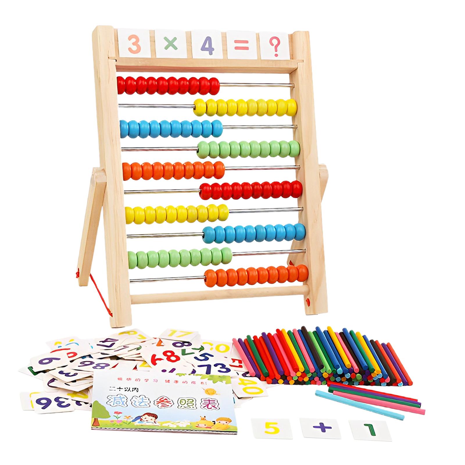 Wooden Frame Abacus with Multi Color Beads Educational Counting Frames Toy Montessori for Kids Elementary Preschool Children