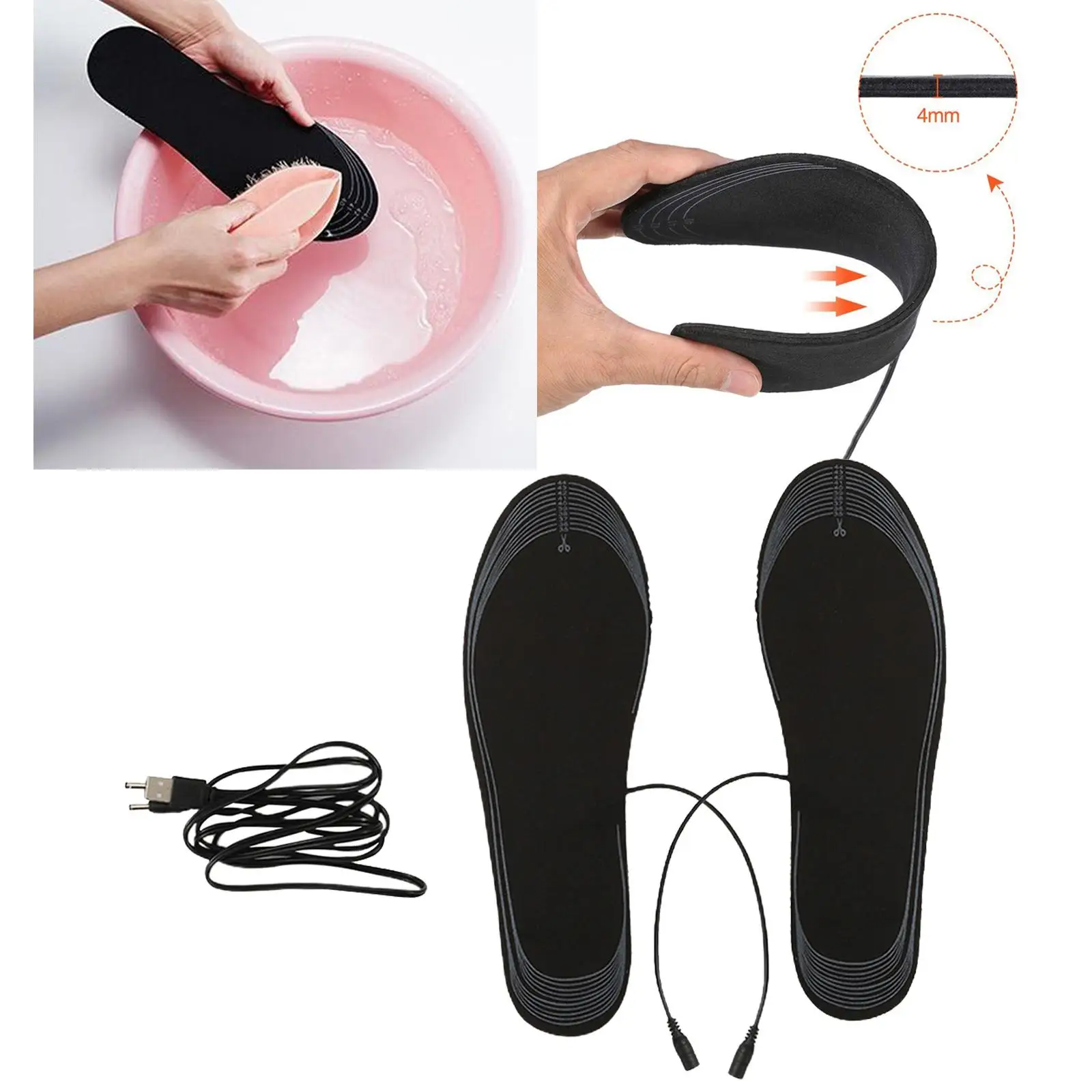 USB Electric Heated Shoe Insoles Free to Cut Warmer Feet Heater Washable Thermal