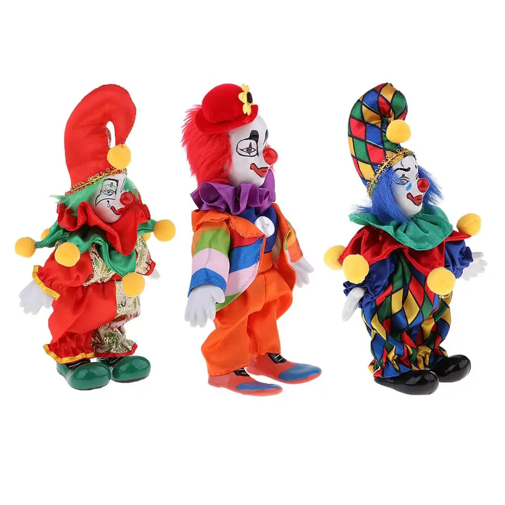 3 Pieces 6inch Vintage Ceramic Clown Standing Doll Figure Jester Adults Collectible