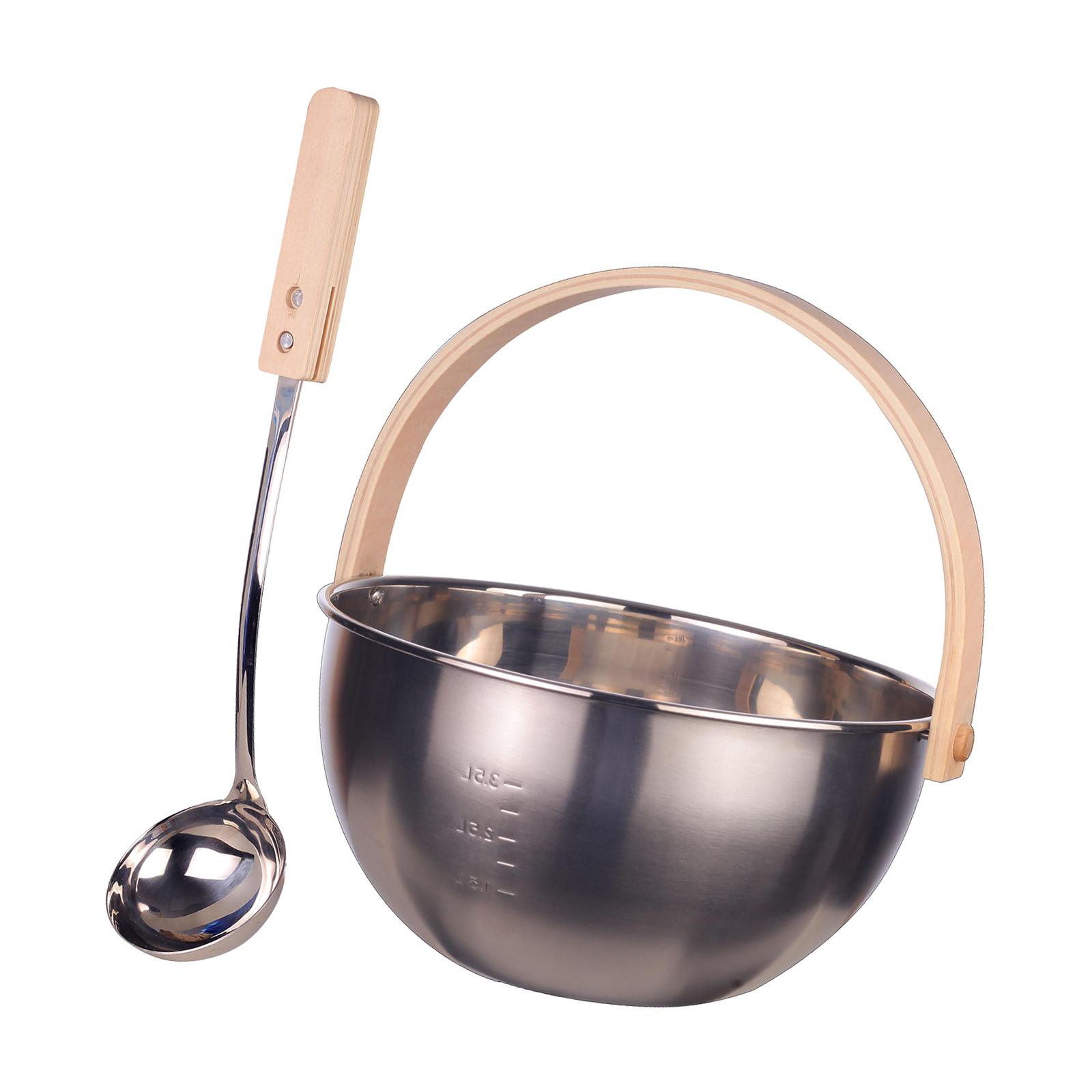 Sauna Stainless Steel Bucket and Ladle Set Wooden Handle Lightweight for Sauna Room