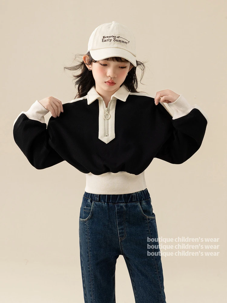 Sportswear Sweatshirt  Pullovers for Kids Spring Casual School Girls Fashion All-match 12 13 14 Years Children Clothes Teens Child’s Toddler Sweatshirts in Black white