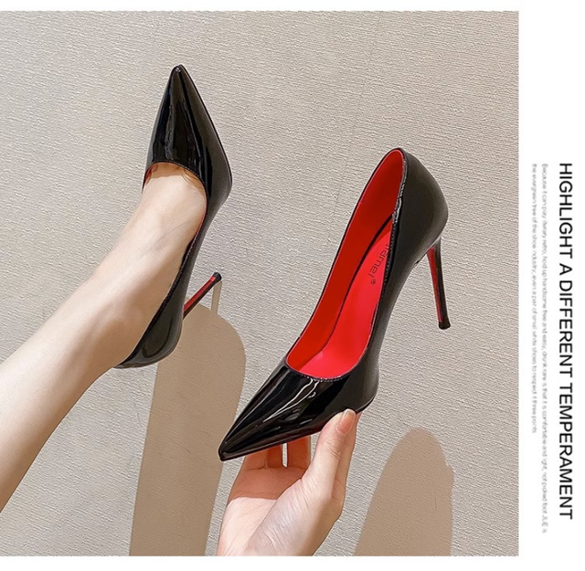 Women Red Sole Pumps 2023 New Sexy Bottom Pointed Toe Black Thin High Heel  Shoes 8cm 10cm 6cm Shallow Sexy Wedding Shoe