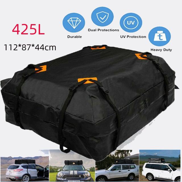 Sac De Toit Voiture étanche 600D - 425 Litres - Universel (avec/sans Barres) - Pour Voyage, Camping - Noir