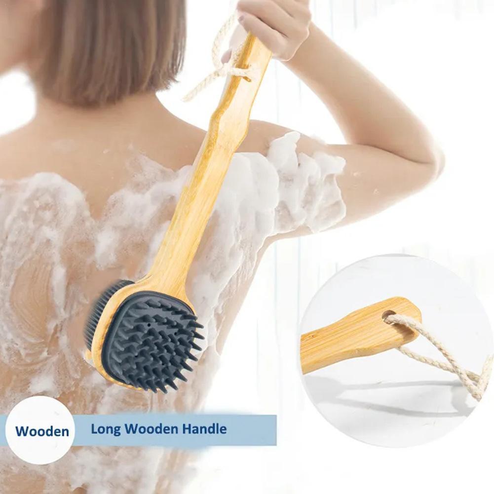 Best of Silicone Brush Head Back Scrubber Shower Brush With Long Wooden Handle Dry Skin Exfoliating Body Massage Cleaning Tool Reviews & Tips