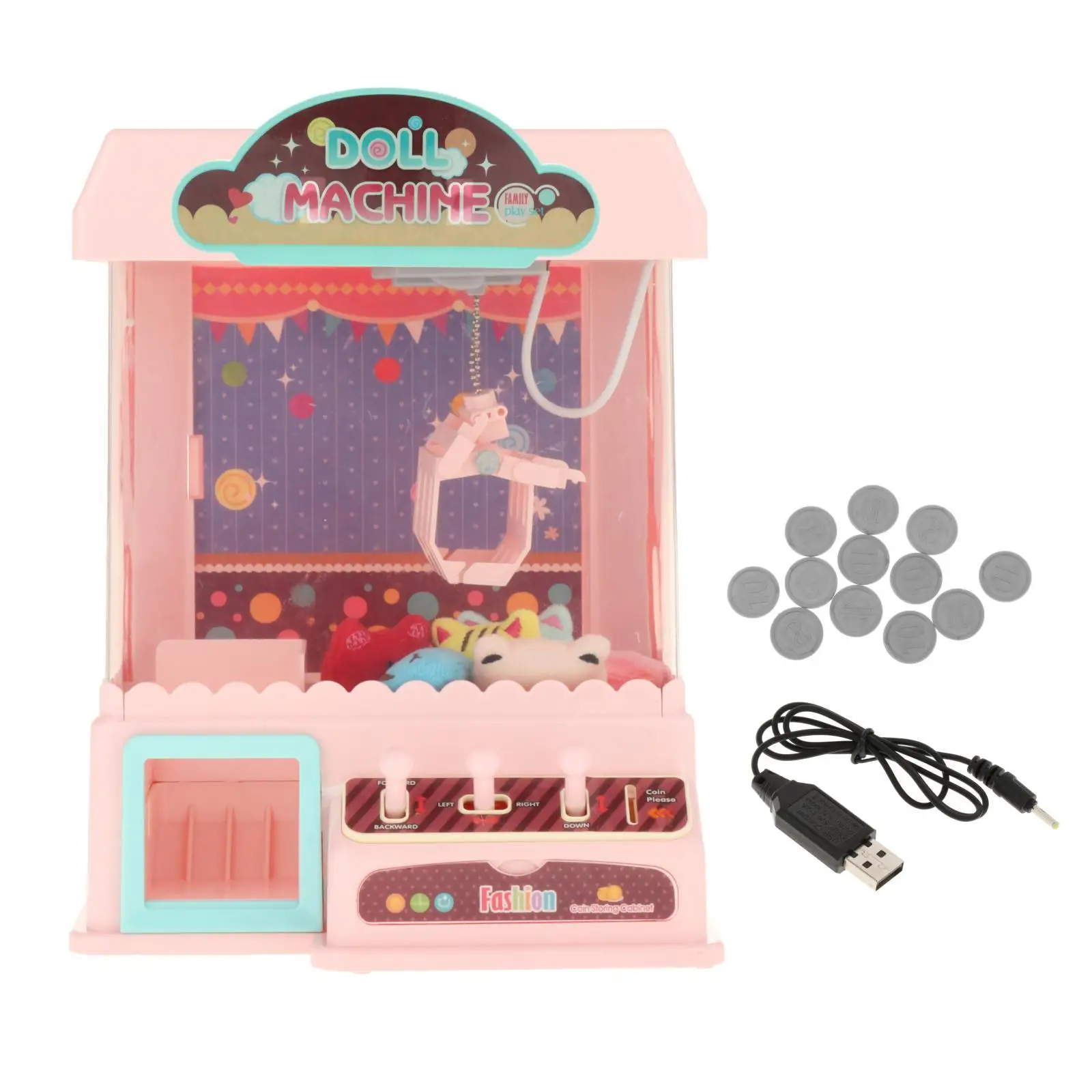 Rechargeable DIY Electric Claw Machine with Lights & Sounds Girl Grab Doll Clip Arcade Machine for Children Birthday Gifts