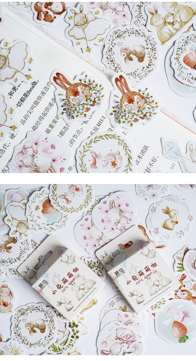 45 Pcs Cute Rabbit Kawaii Japanese Diary Stickers Pack Daily Planner Scrapbooking Stationery Decoration